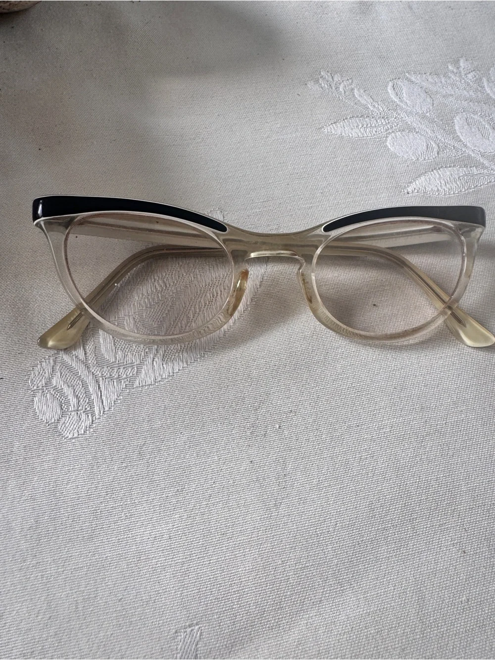 Vintage Shuron clear Cat-Eye Glasses with Black Temples